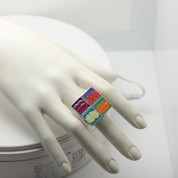 Art Ring Sterling Silver famous artist Enamel Inspired Artistic Ring - Picture 5 of 13